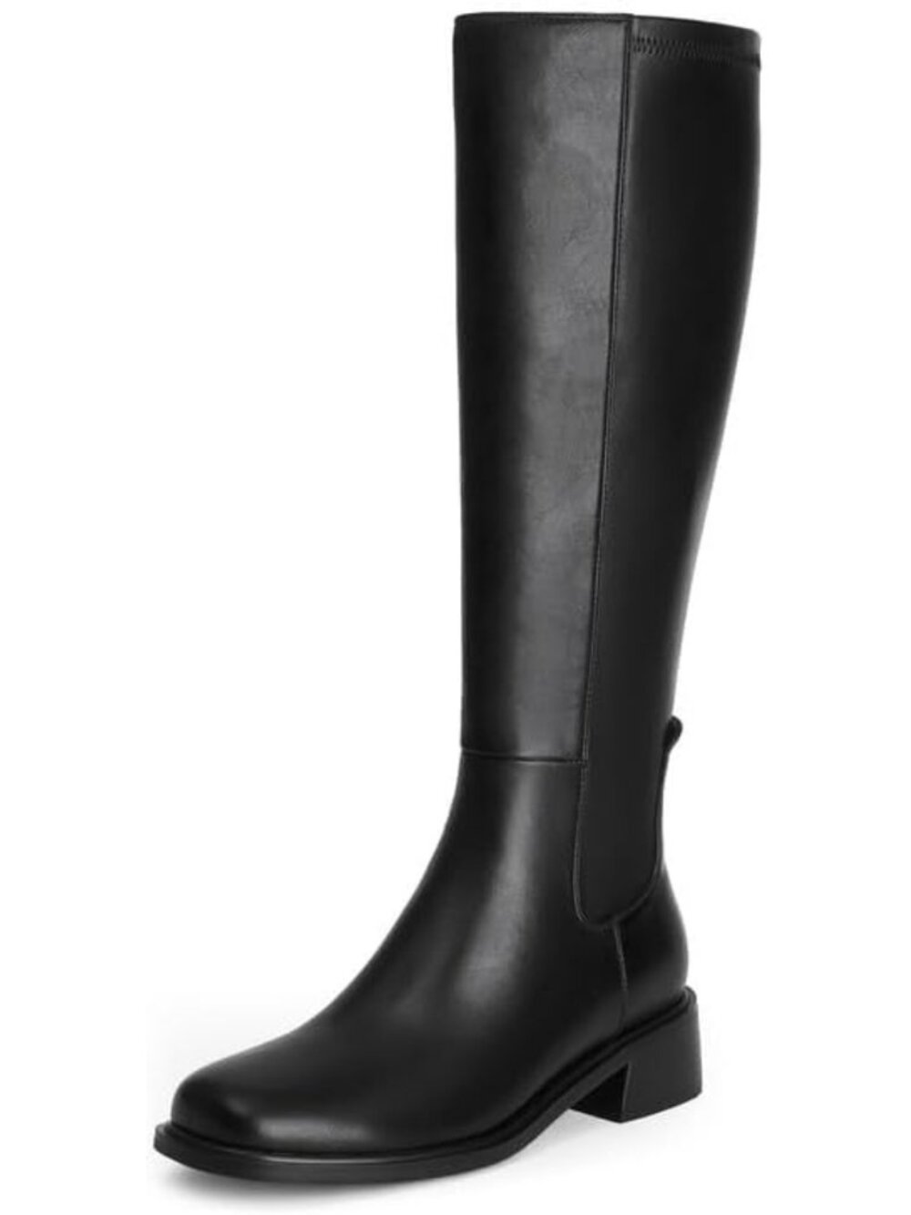 Stylish Knee High Faux Leather Boots for Women - Low Heel, Square Toe, Side